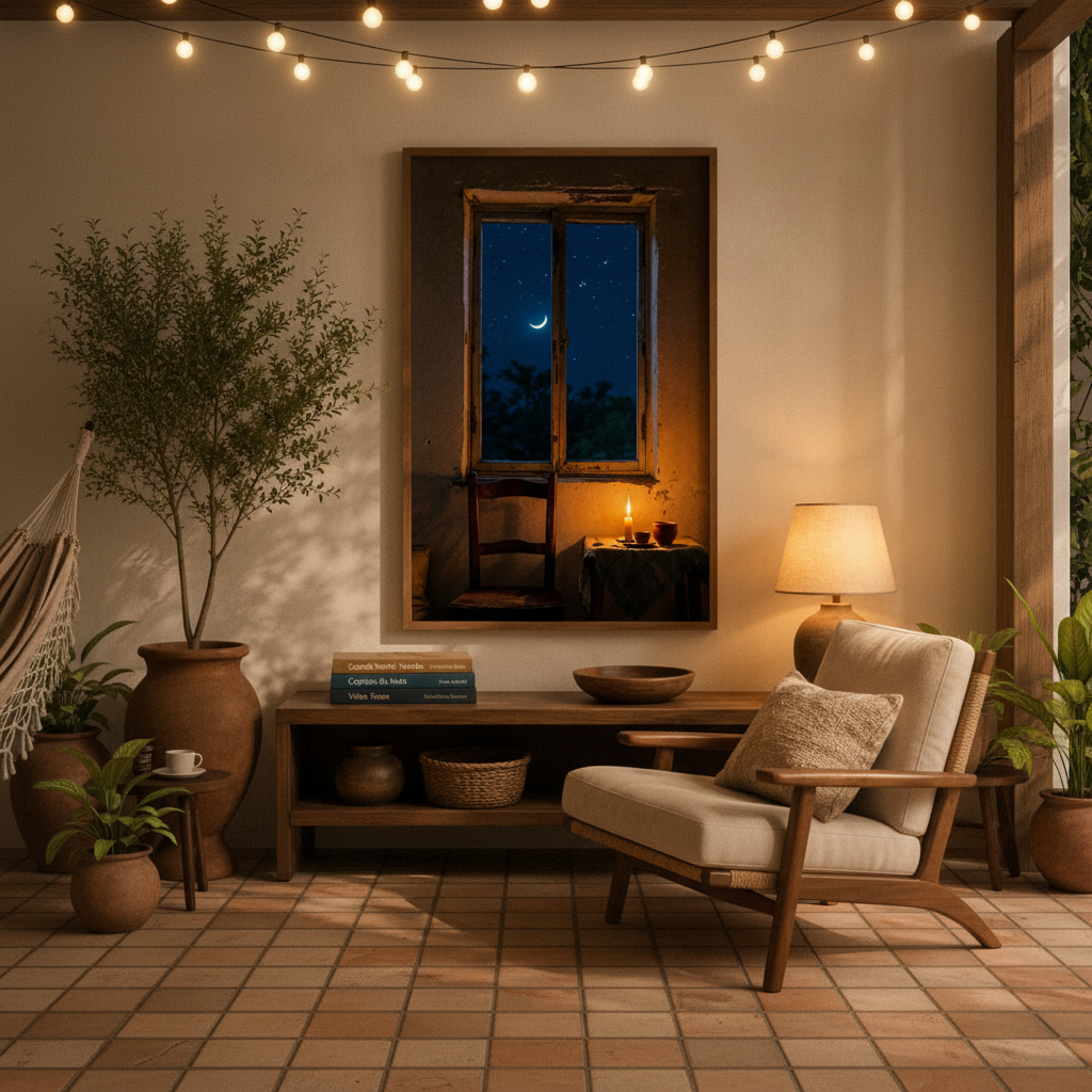 Luzes mockup varanda noturna